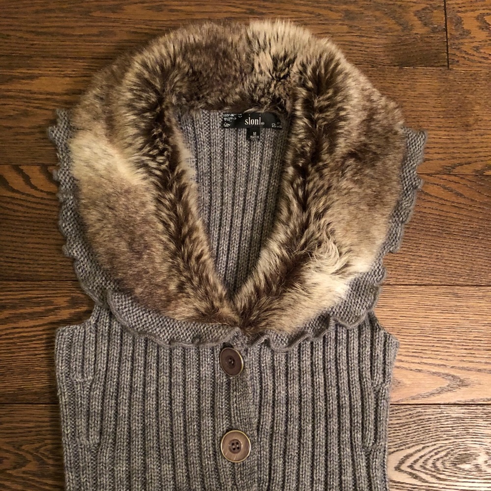 Anthropologie Sioni faux fur sleeveless long vest